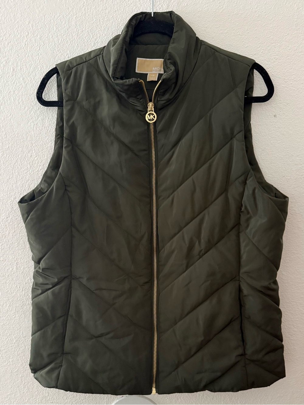 MICHAEL Michael Kors Olive Quilted Puffer Vest with Gold Hardware